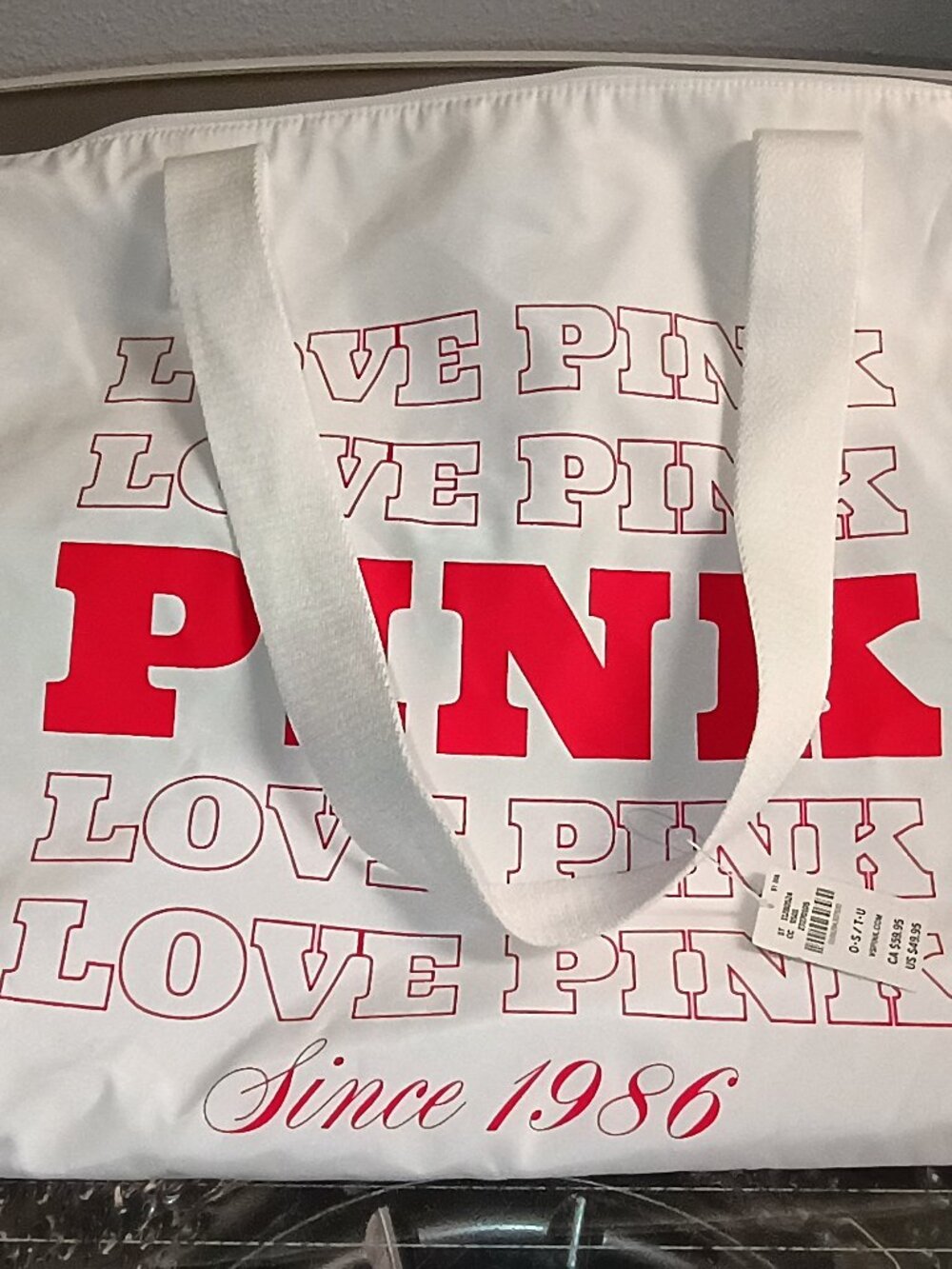 Victoria's Secret PINK tote bag in "New with Tags" (NWT) condition white and red